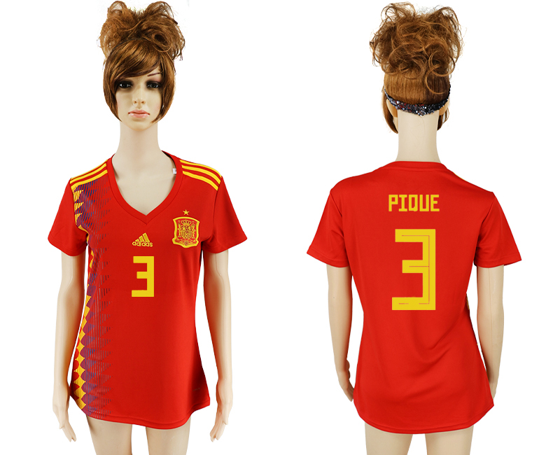 Maillot de femmes par cher Spain #3 PIQUE  2018 FIFA World Cup